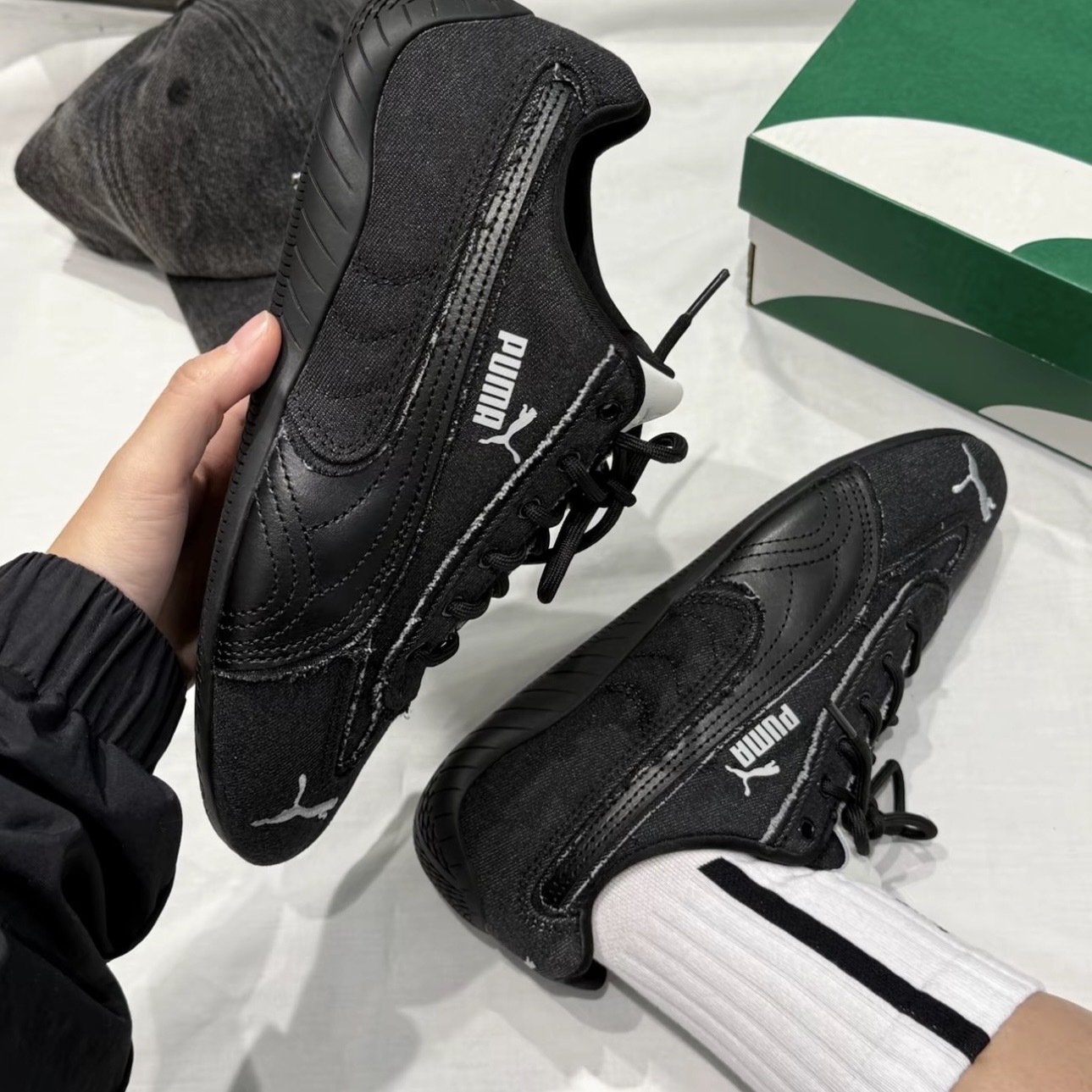 PUMA SPEEDCAT 全黑 做舊 牛仔丹寧 賽車鞋 休閒 男女同款 407110-01