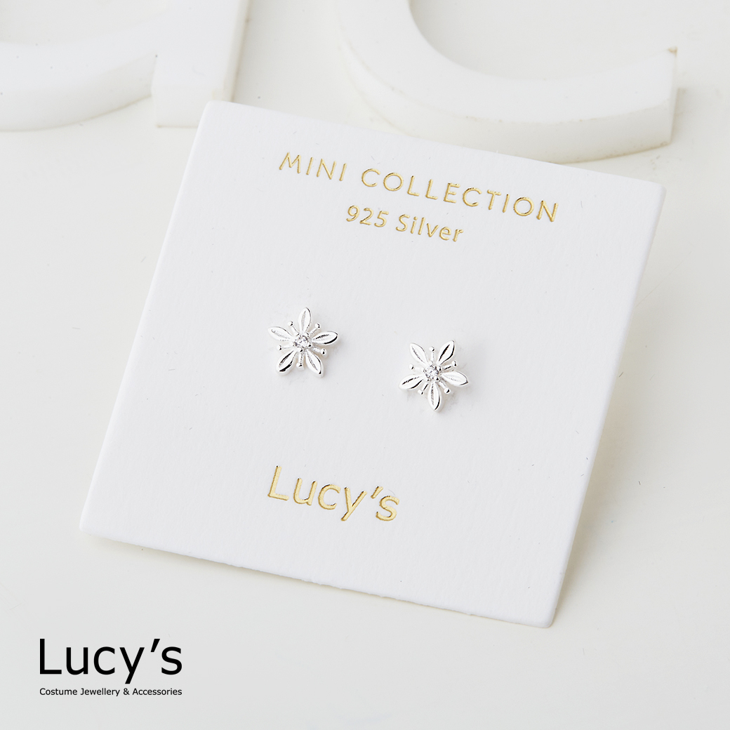 925純銀〔輕銀系列〕點鑽花 耳環 (123280)