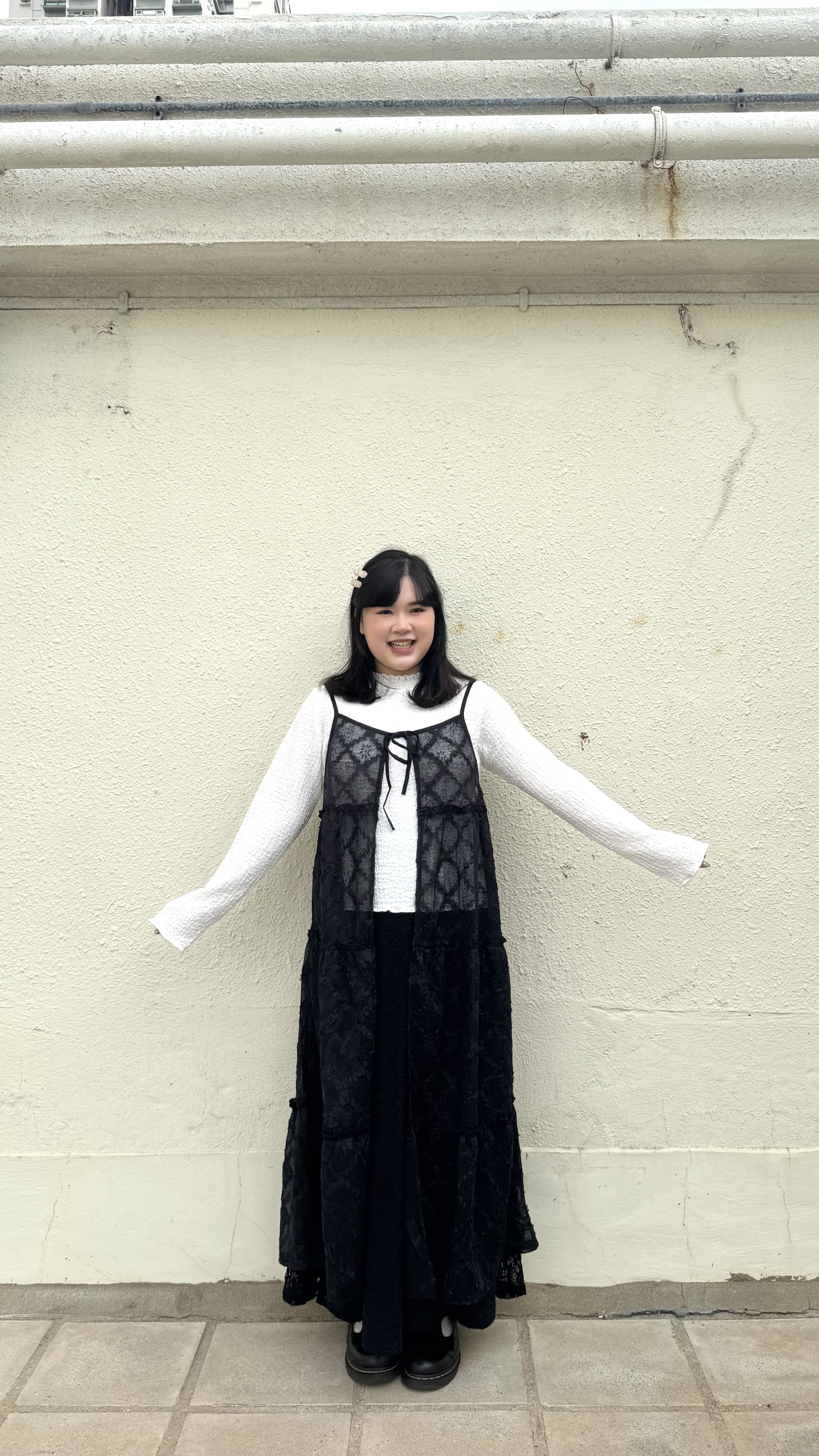 菱格透身開胸長外搭