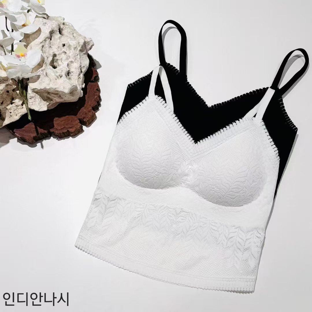 FL5570 樹葉紋理花邊V領背心 *特價* (優惠碼同充值購物金不適用)