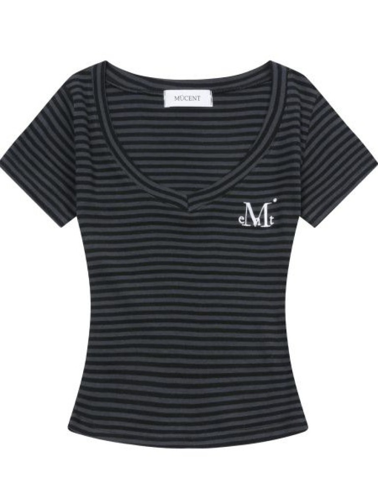 [現貨] MUCENT |EMMA V-NECK STRIPE HALF T
