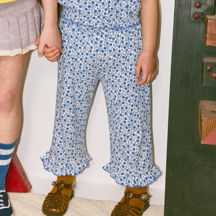 Misha & Puff 渡假風花朵圖騰下擺壓褶七分褲 Ruffle Pedal Pusher - Blue Ribbon Lisse Fields