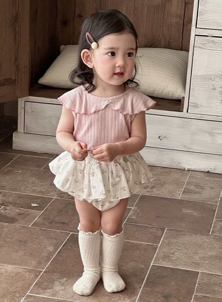 淺紫花邊領背心+碎花屁屁褲裙(73-100)