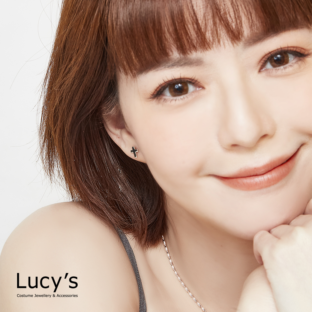 925純銀〔輕銀系列〕粗曠十字 耳環 (126402)