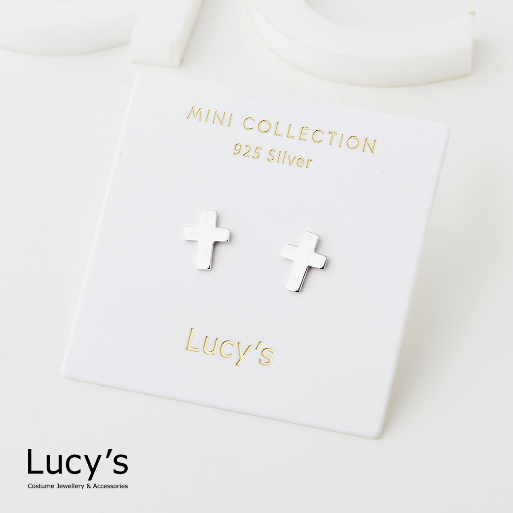 925純銀〔輕銀系列〕粗曠十字 耳環 (126402)
