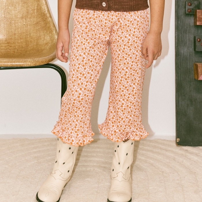 Misha & Puff 渡假風花朵圖騰下擺壓褶七分褲 Ruffle Pedal Pusher - Aura Lisse Fields