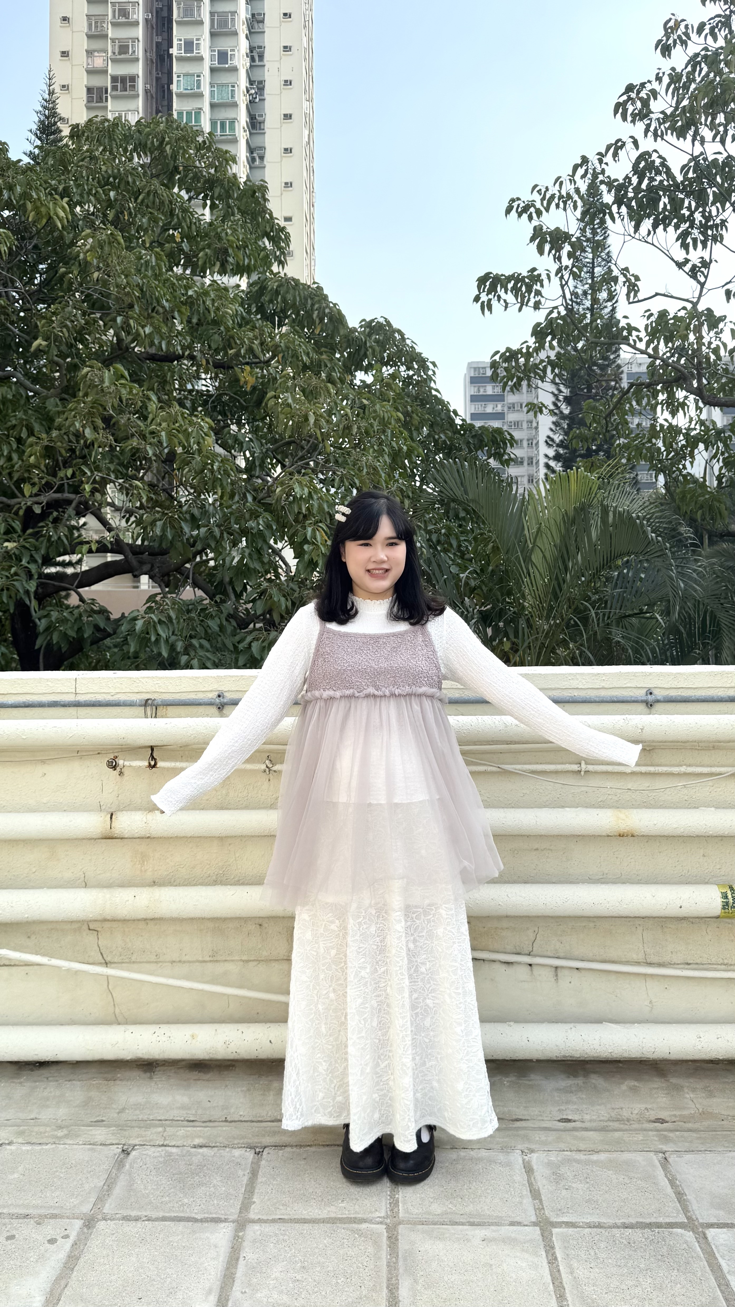 皺皺布拼紗吊帶