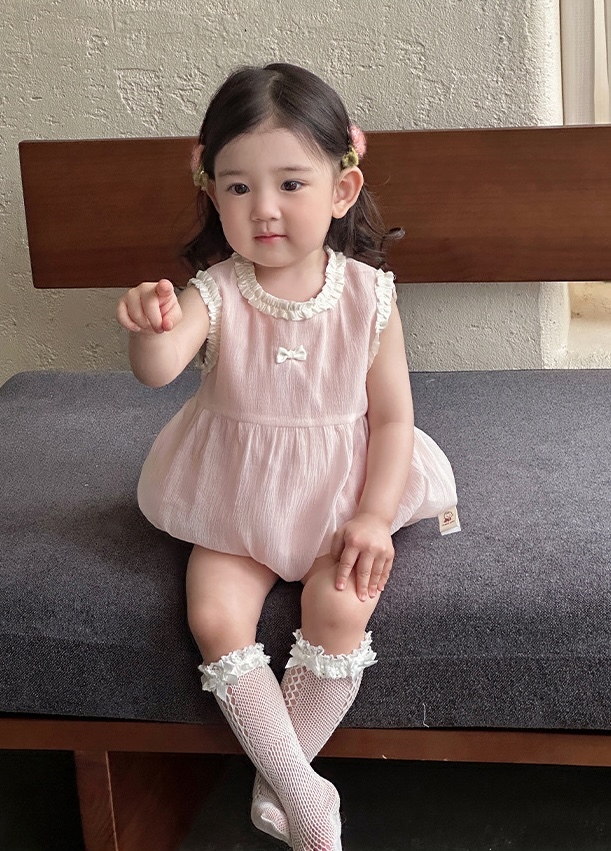 粉色蝴蝶結花邊包屁衣(66-90)