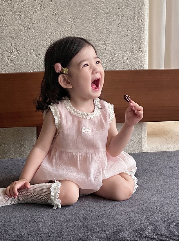 粉色蝴蝶結花邊包屁衣(66-90)