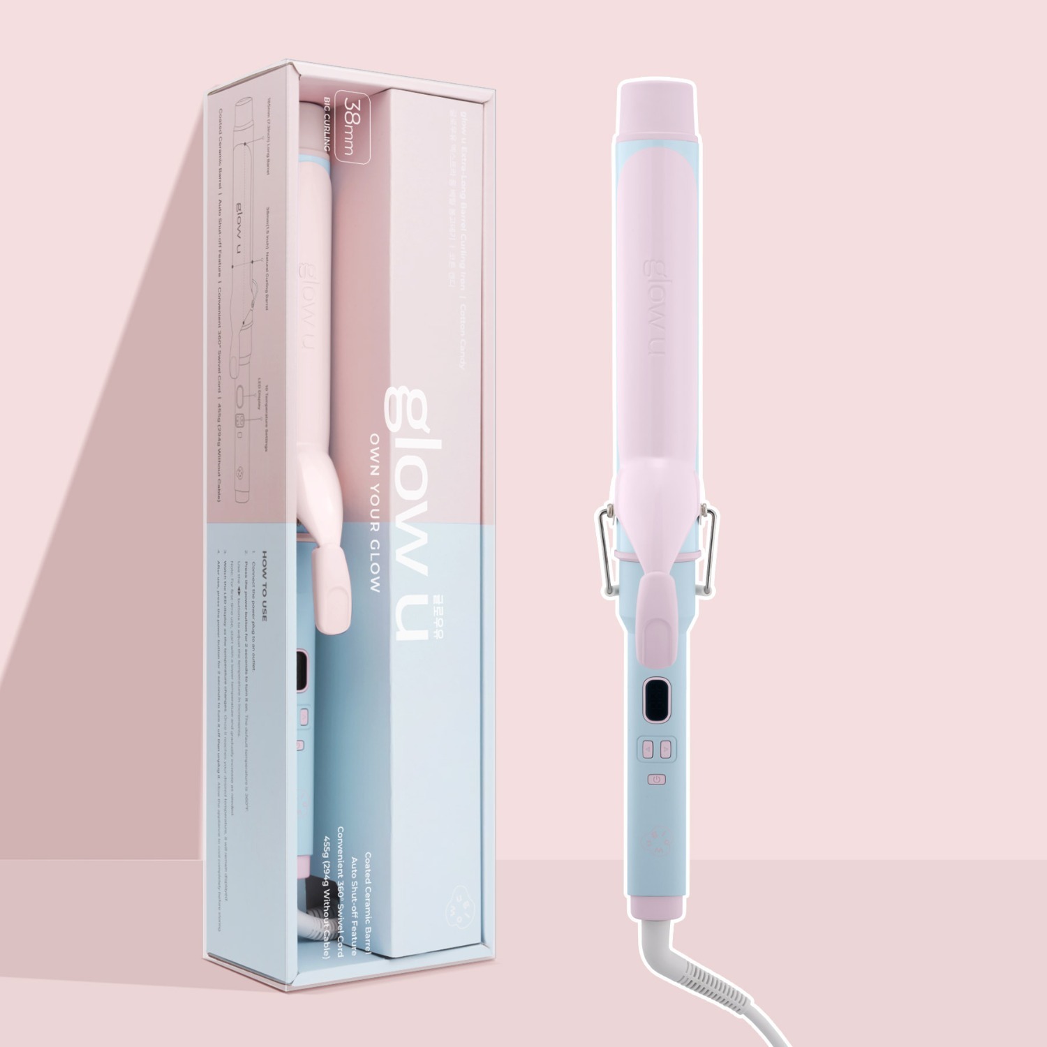 [01/02 - 31/03] glow u Extra-Long Barrel Curling Iron 38mm - COTTON CANDY