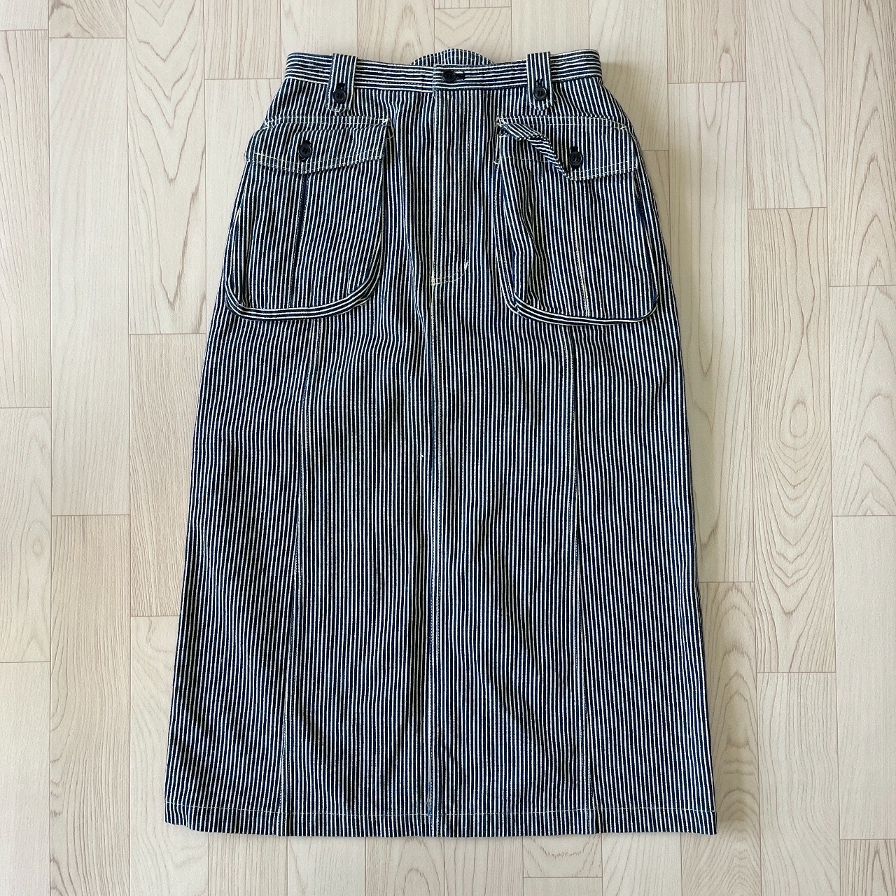 日本製藍白鐵路條工裝裙