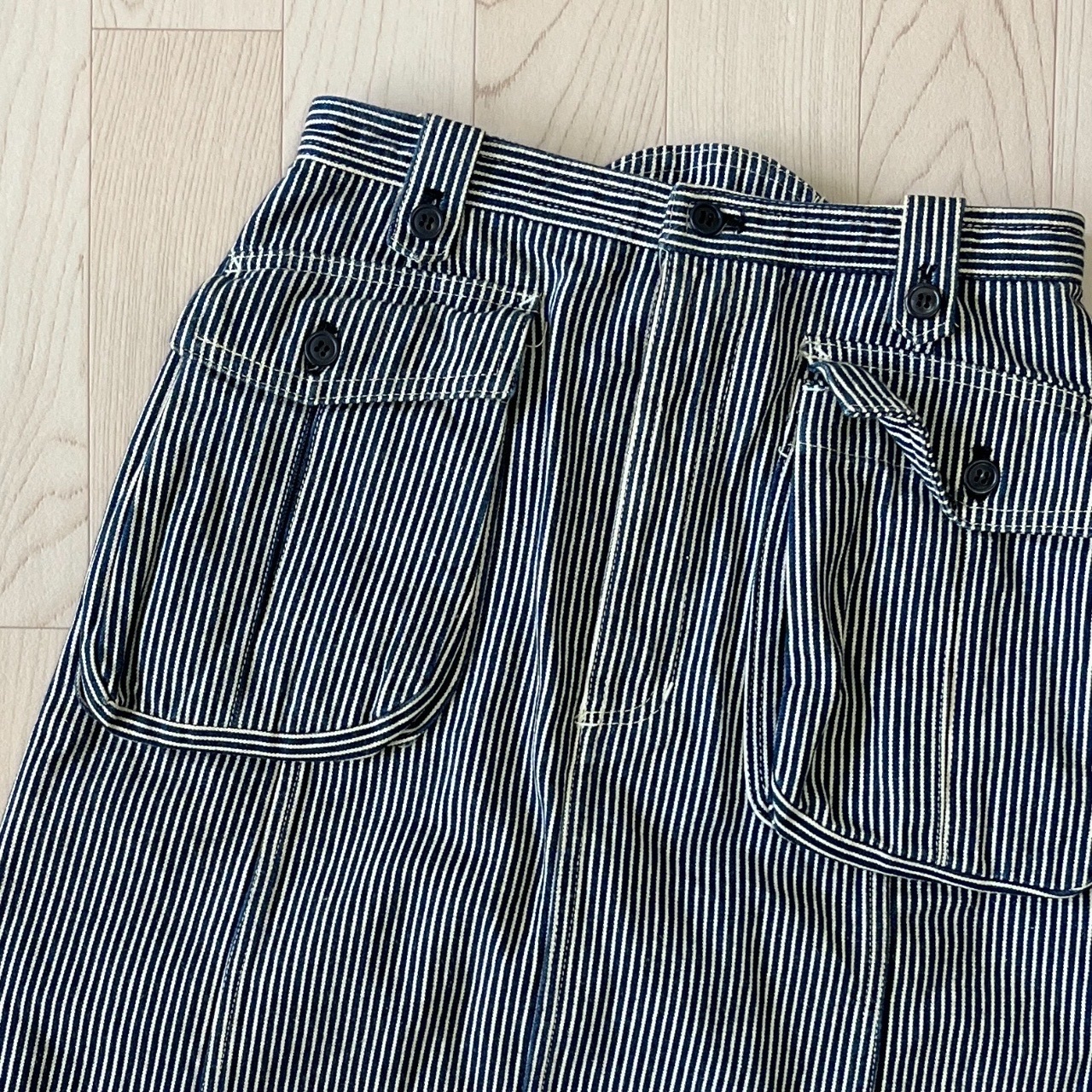 日本製藍白鐵路條工裝裙