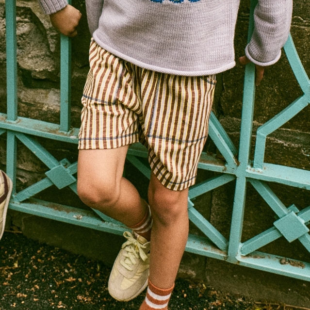 Misha & Puff 休閒條紋短褲 Rally Short  - Cola Painterly Stripe