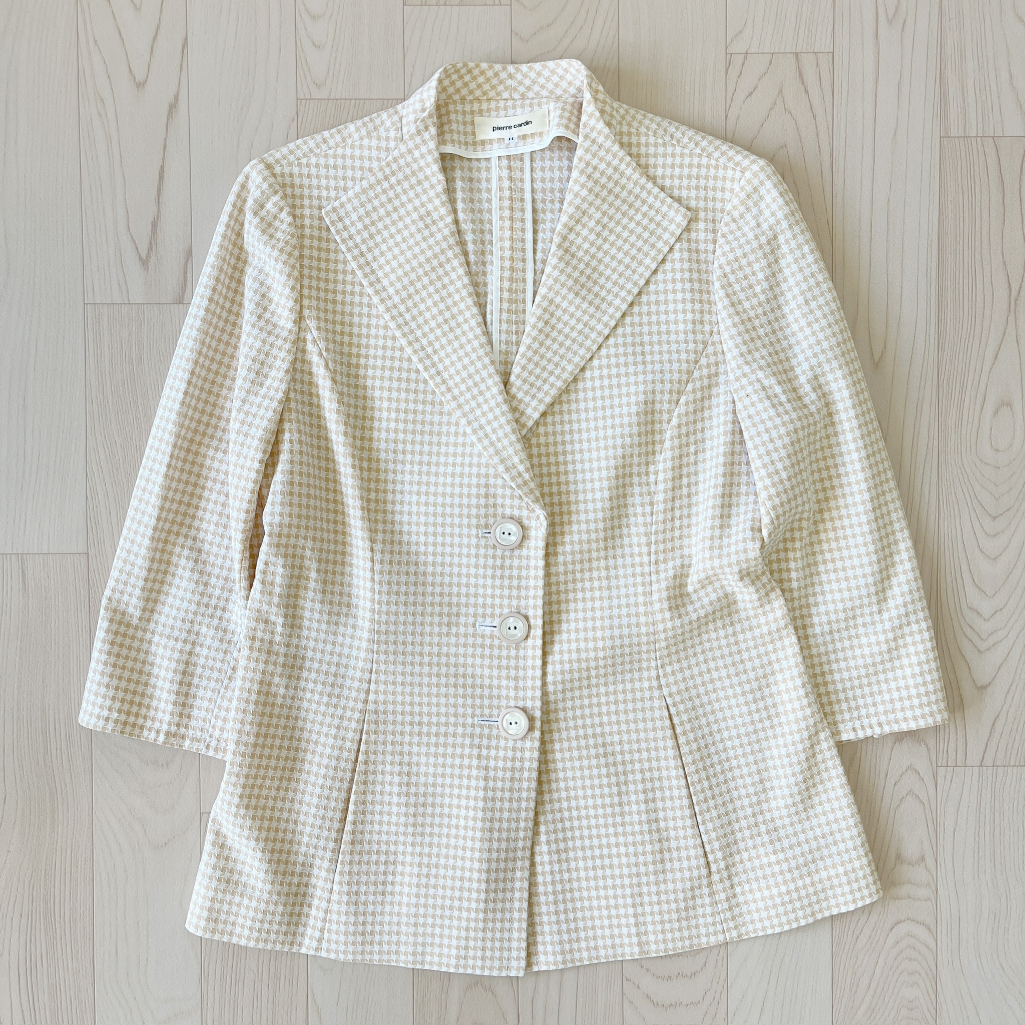 日本製 Pierre Cardin 米白格紋西裝外套
