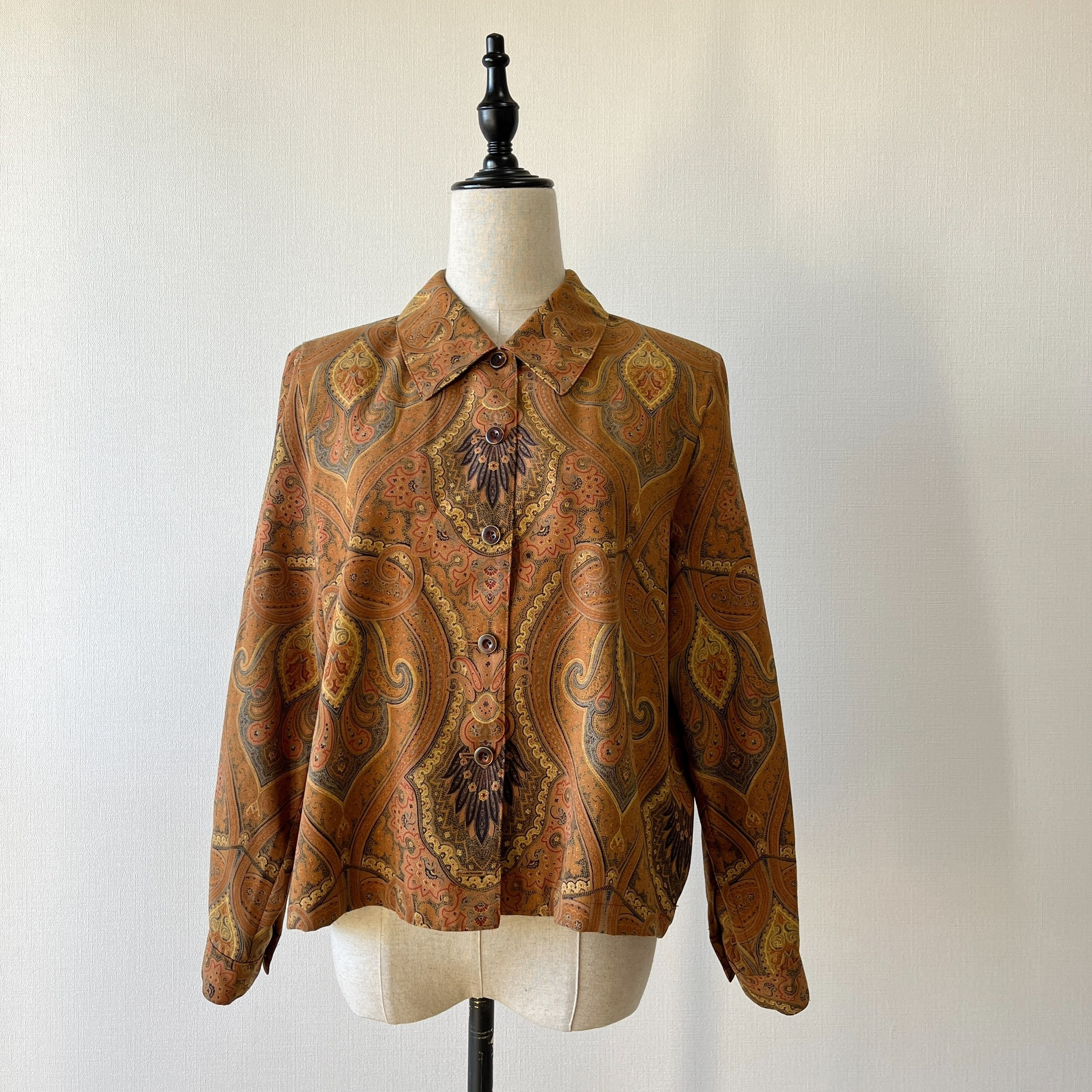 暖橙棕腰果花古著上衣