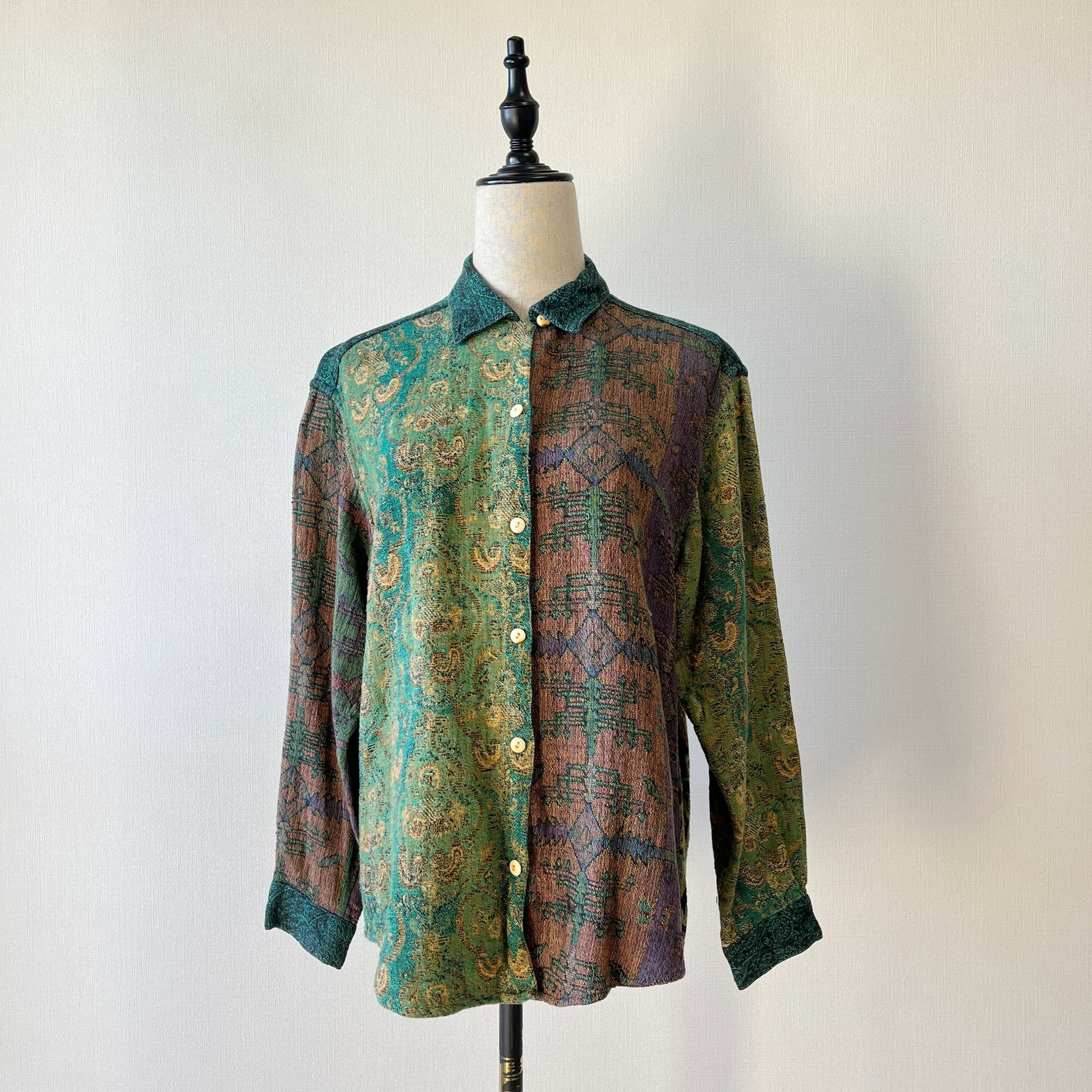 復古翠林圖騰古著上衣