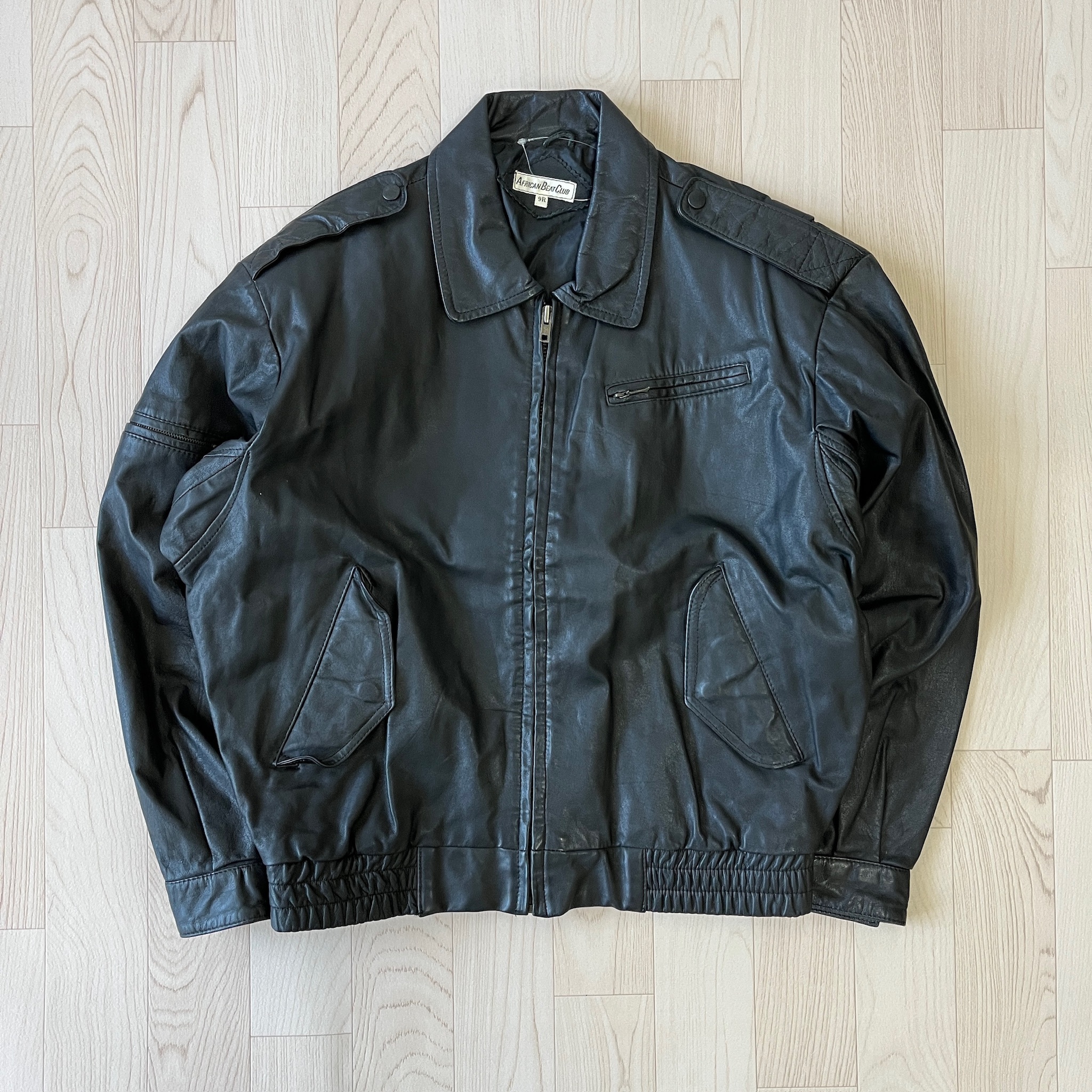 90s 復古軍風牛皮皮褸