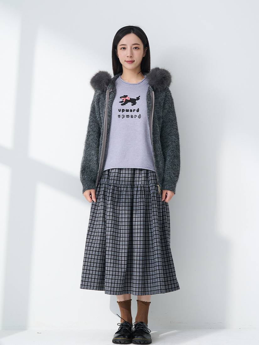 口袋蝴蝶結毛領連帽針織外套