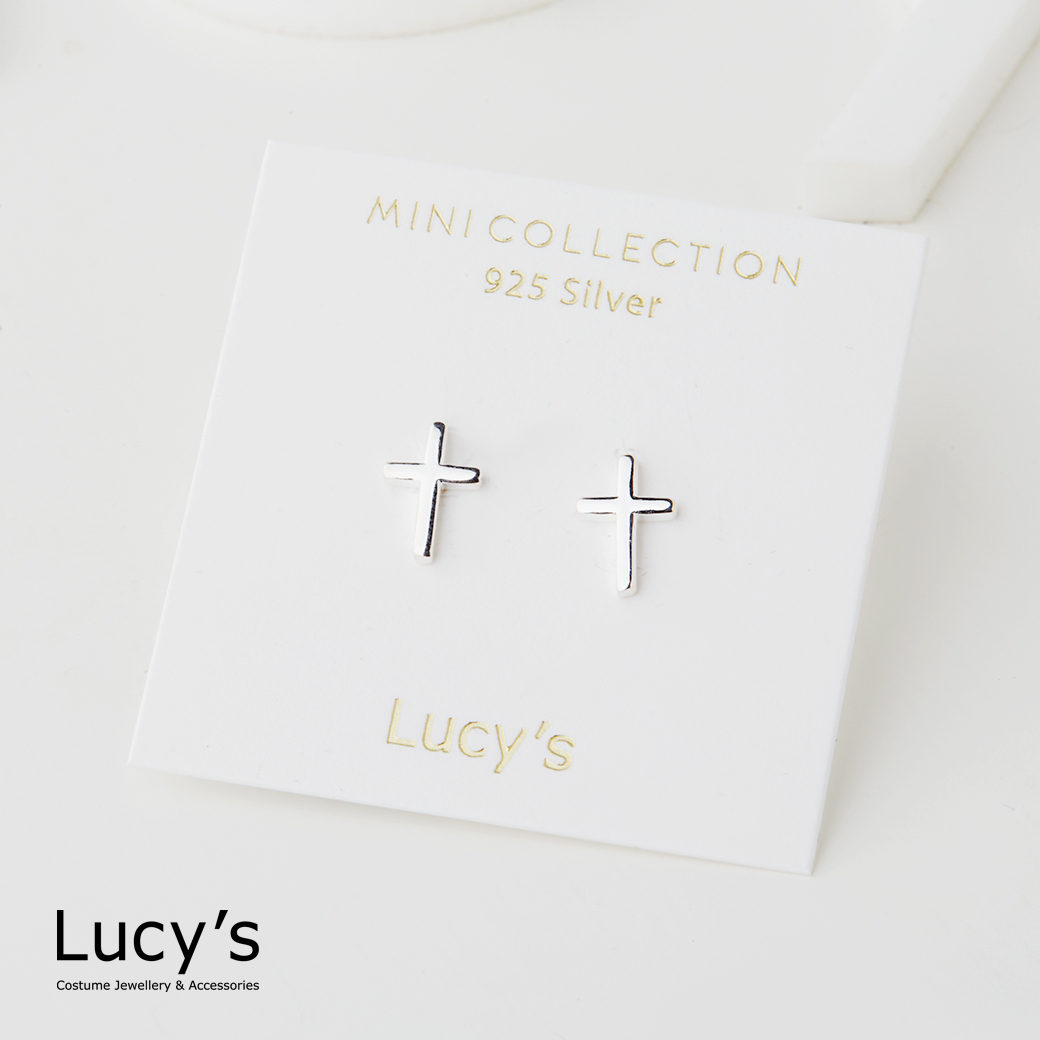 925純銀〔輕銀系列〕十字架 耳環 (126545)
