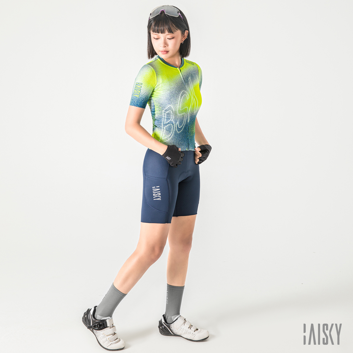 女款空力短車衣 噪咖 綠