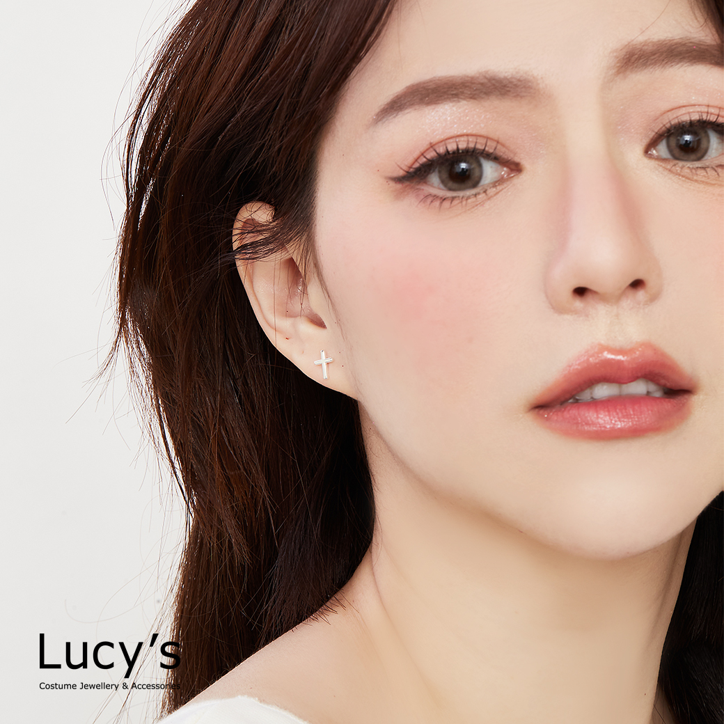 925純銀〔輕銀系列〕十字架 耳環 (126545)