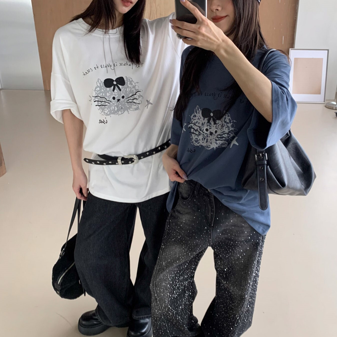 ISA_【ISA MADE】炸毛捲捲貓! 手繪磨毛大TEE_61041