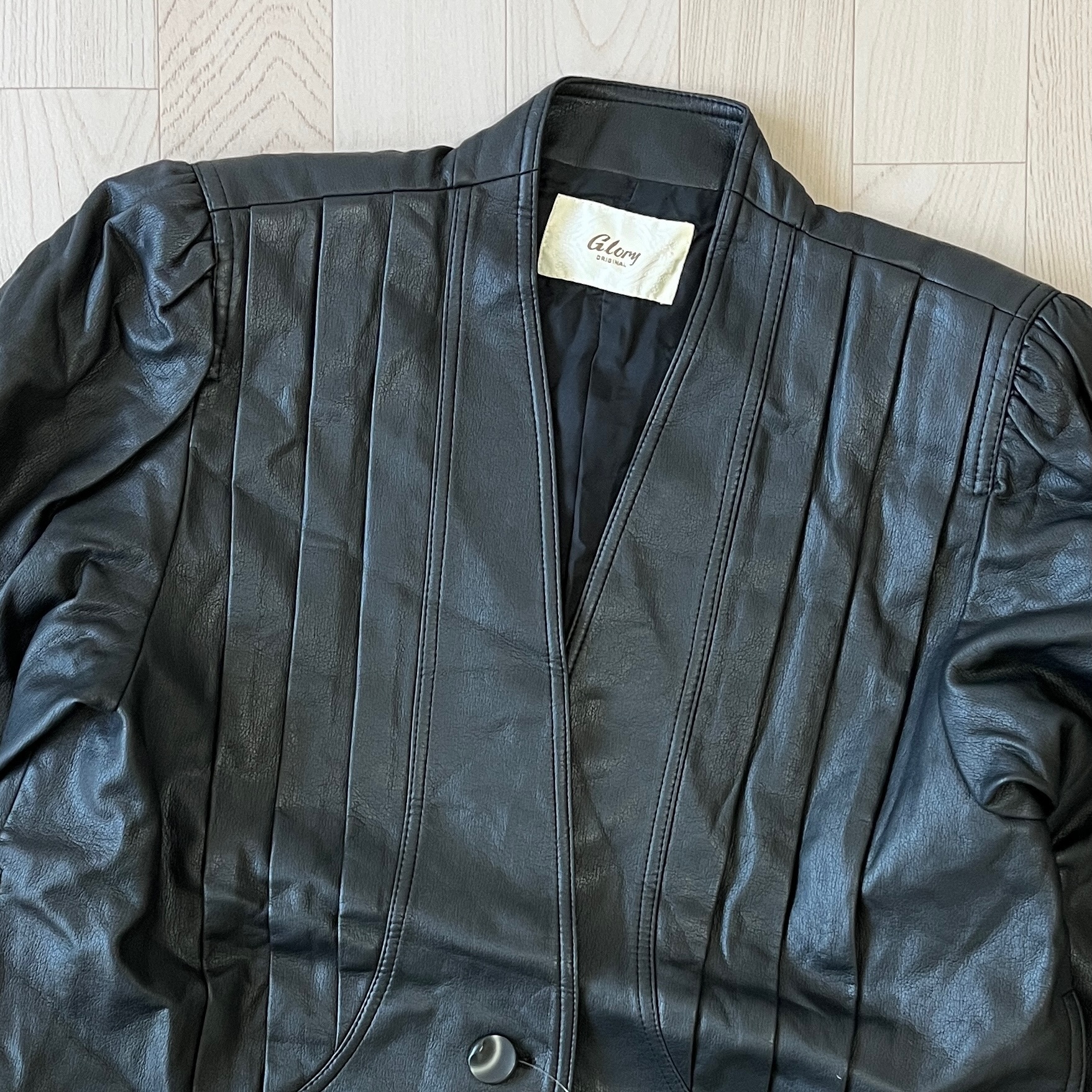 日本製黑色交疊領仿皮皮褸