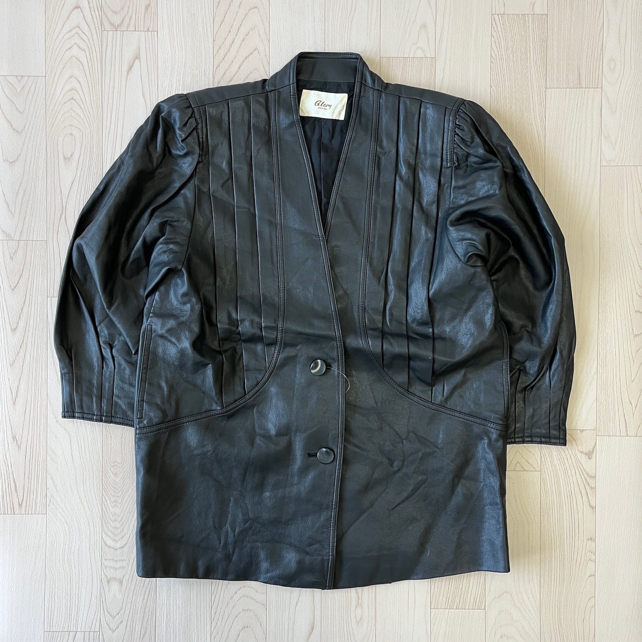 日本製黑色交疊領仿皮皮褸