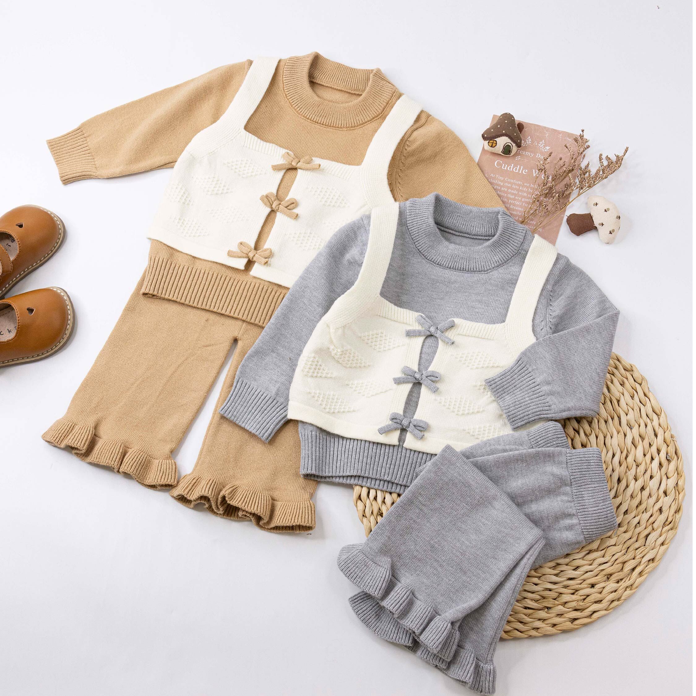 【H56091】氣質蝴蝶結假兩件針織套裝＊二色