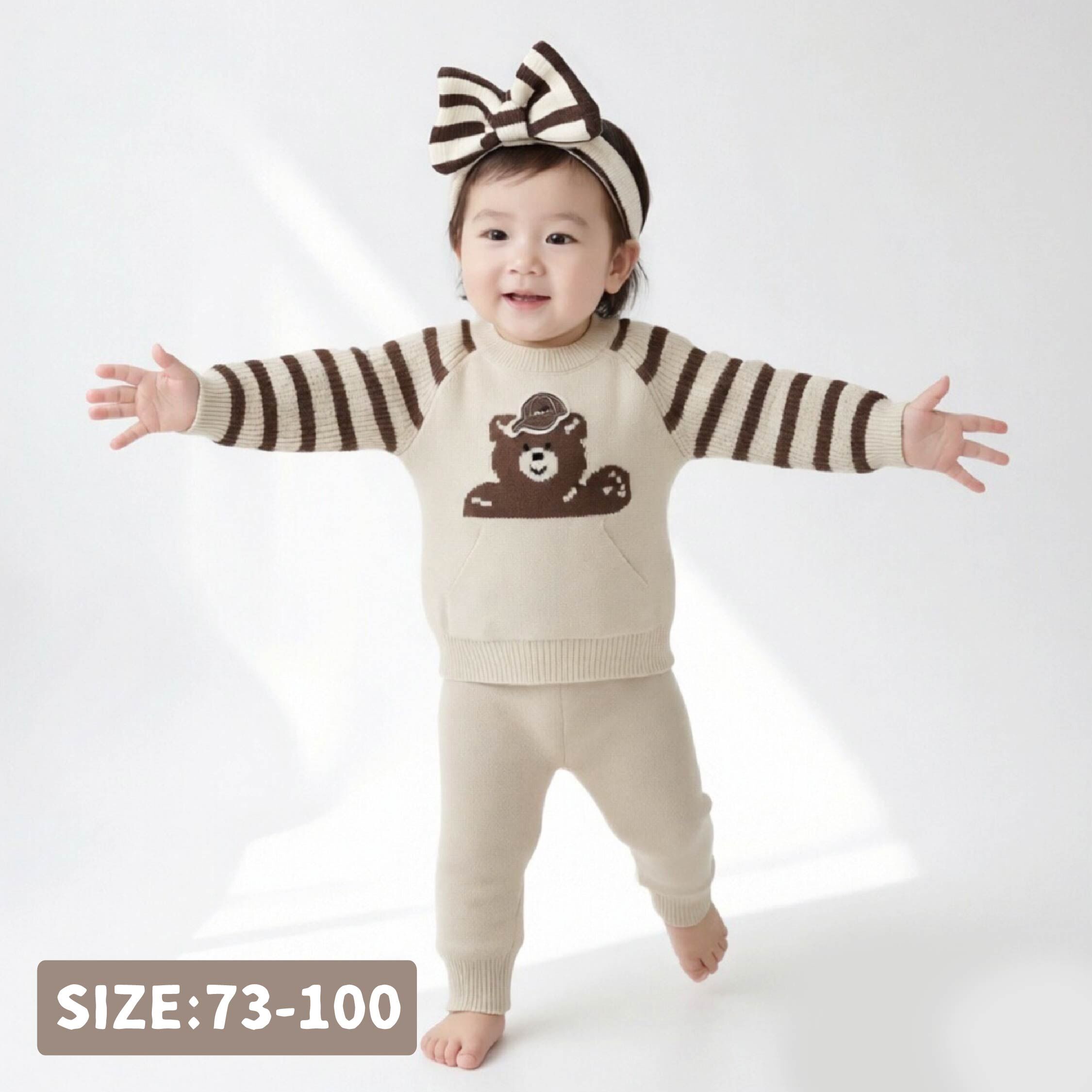 【H56090】帥氣白熊口袋設計針織套裝＊三色