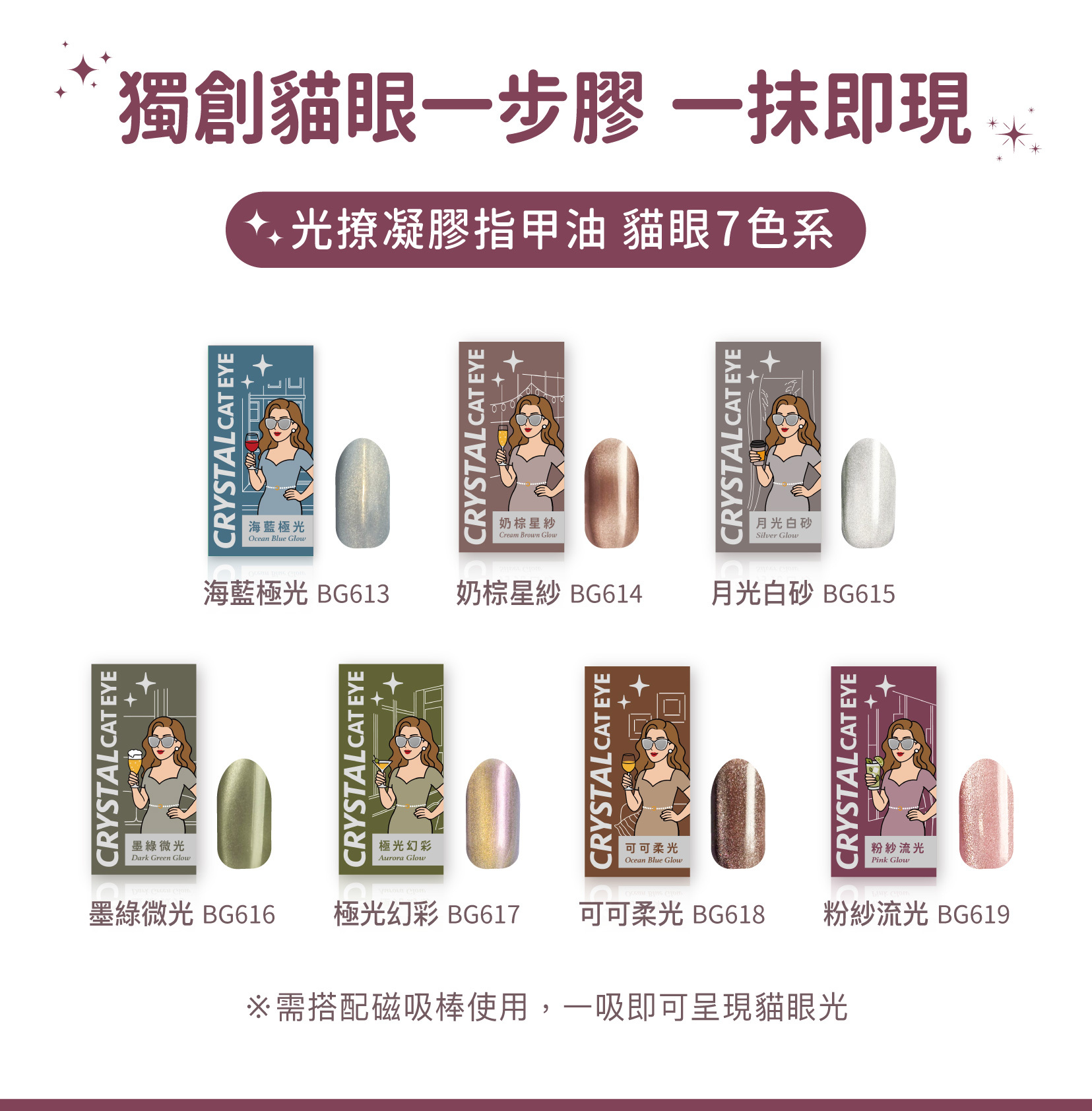 貓眼光療必備組｜貓眼凝膠指甲油＋磁鐵棒組合
