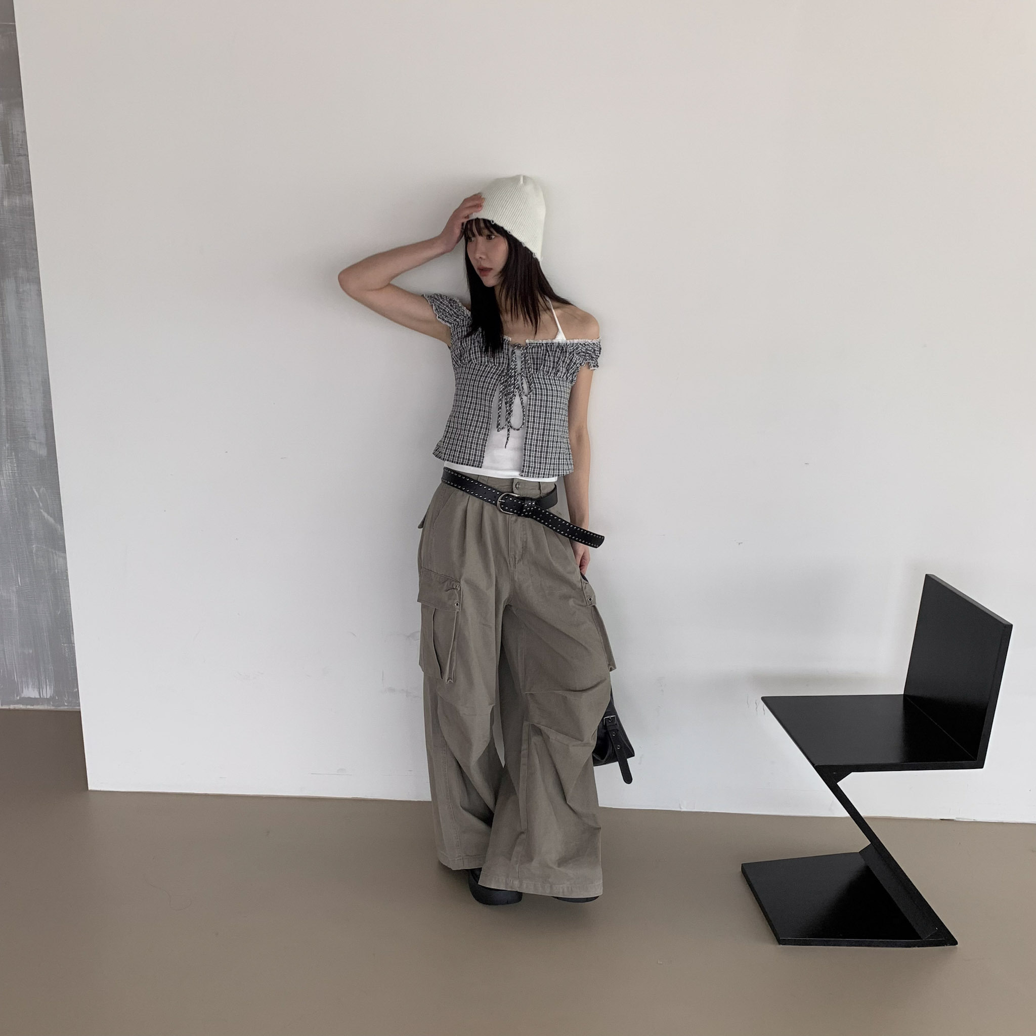 ISA_花邊教主 一字領格紋綁帶(1+1)套裝_61051