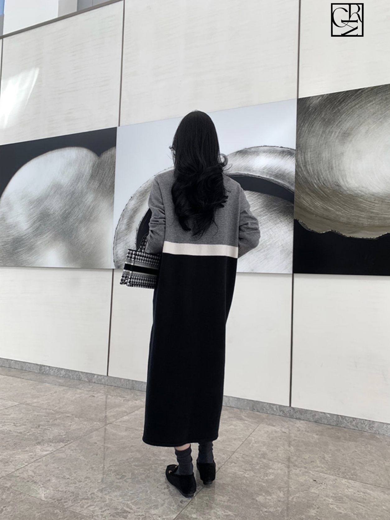 氣質感上下配色圓領針織長洋裝 / 2色