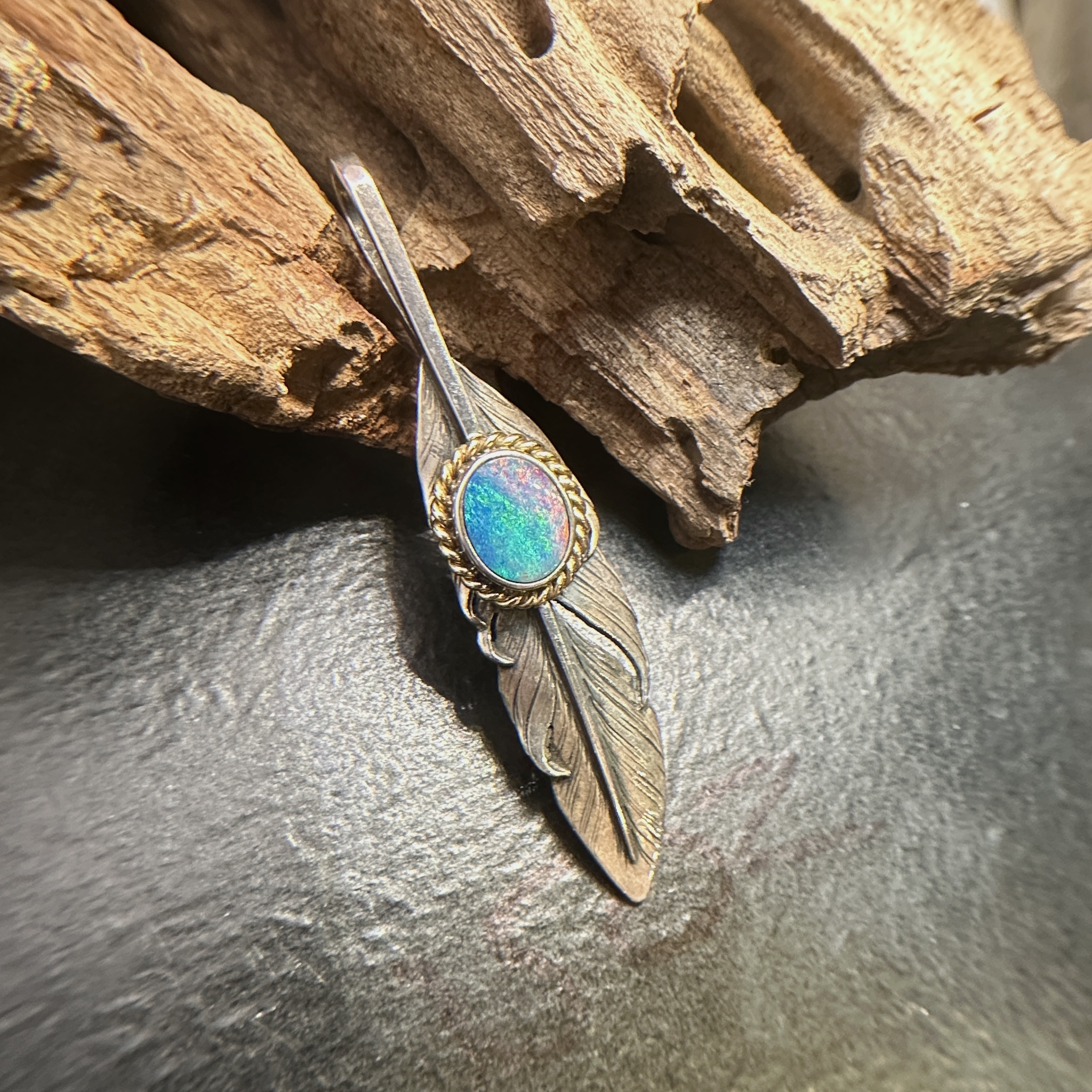 Black Venom Jewelry- Freedom & Prayer M(6cm)  Silver Feather with Australian Opal