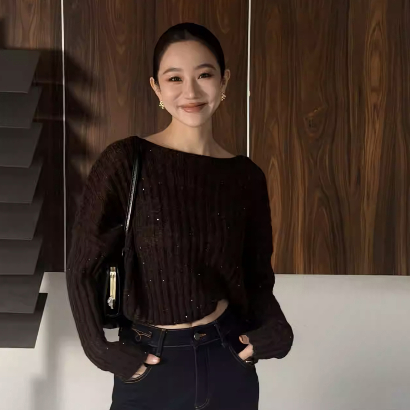 微閃亮片短版針織上衣毛衣-S-L / 3色 (Elegant & Love)