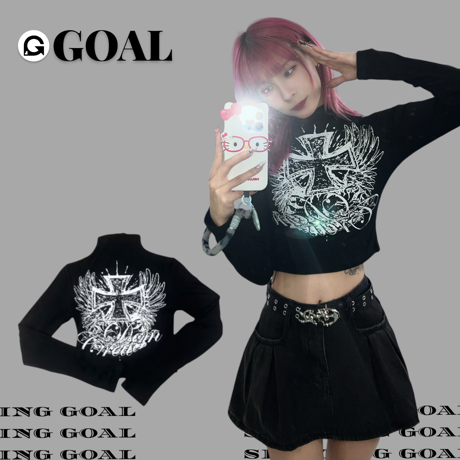(GOAL) 天使 翅膀 十字架 亞文化 打底 高領 短版 修身 DCM-W77