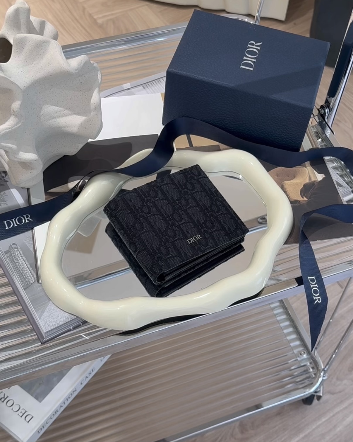 DIOR｜OBLIQUE 內零錢袋短夾 黑色老花