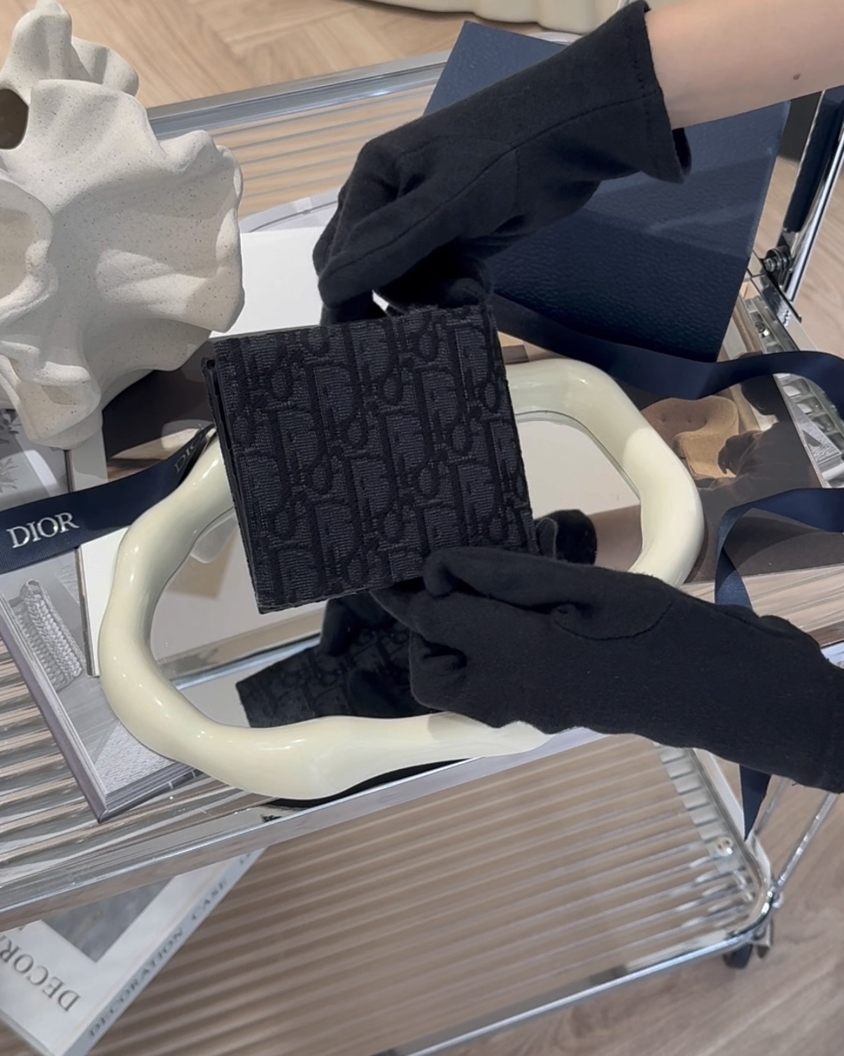 DIOR｜OBLIQUE 內零錢袋短夾 黑色老花