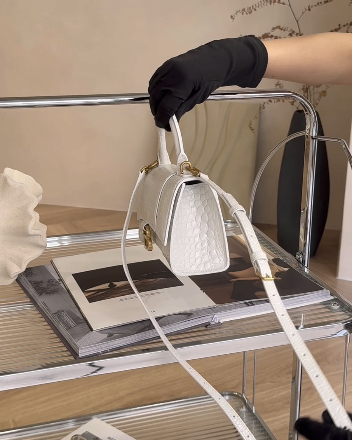 BALENCIAGA｜鱷魚紋沙漏包XS號 白金