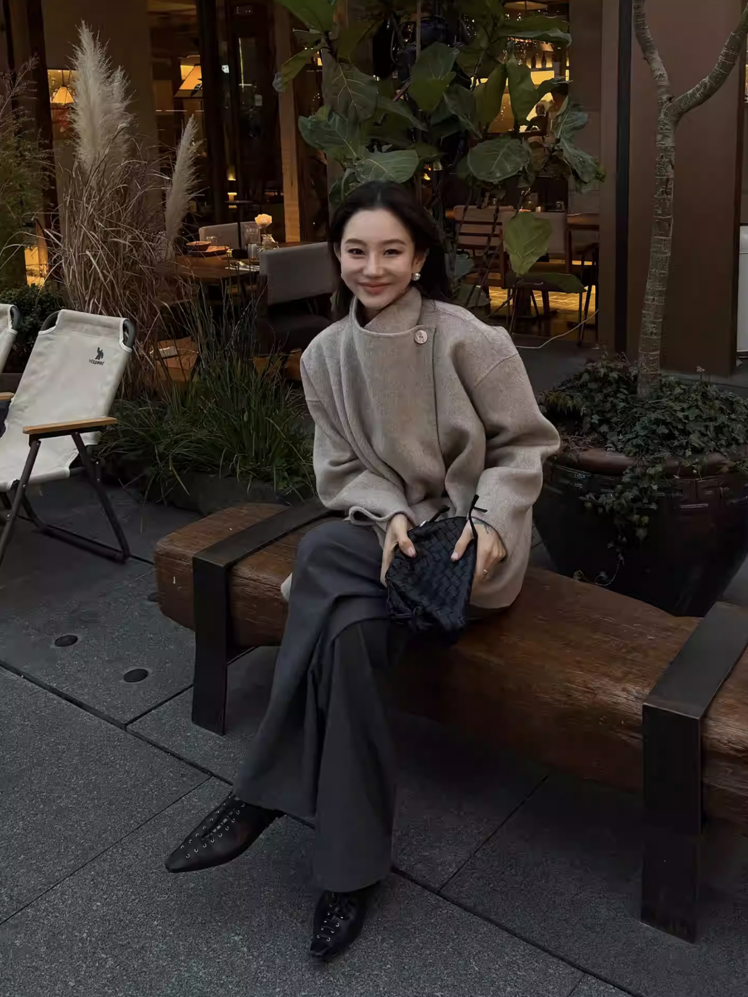 質感灰單釦落地長腿西裝褲長褲-S-L (Elegant & Love)