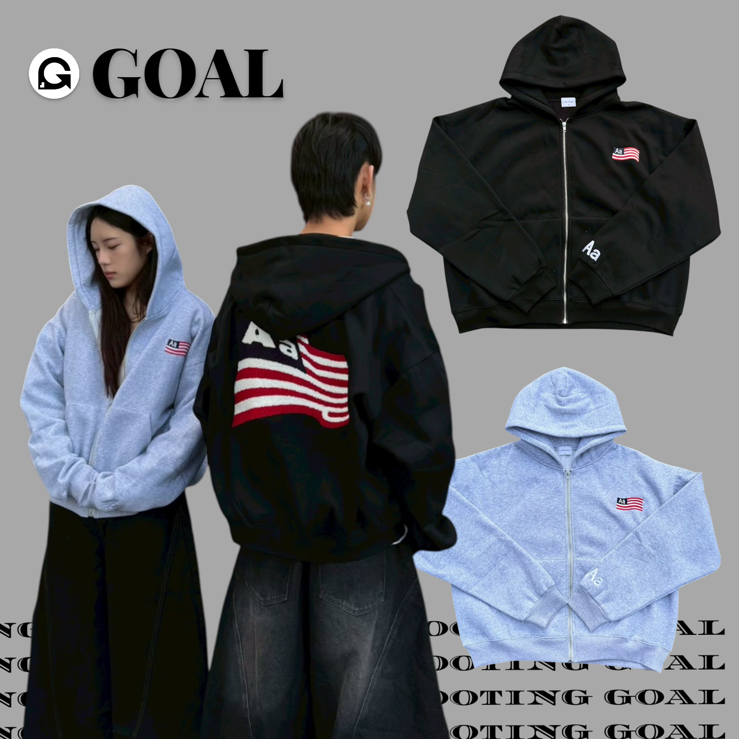 (GOAL)美國國旗 短寬 刷毛連帽外套 99070