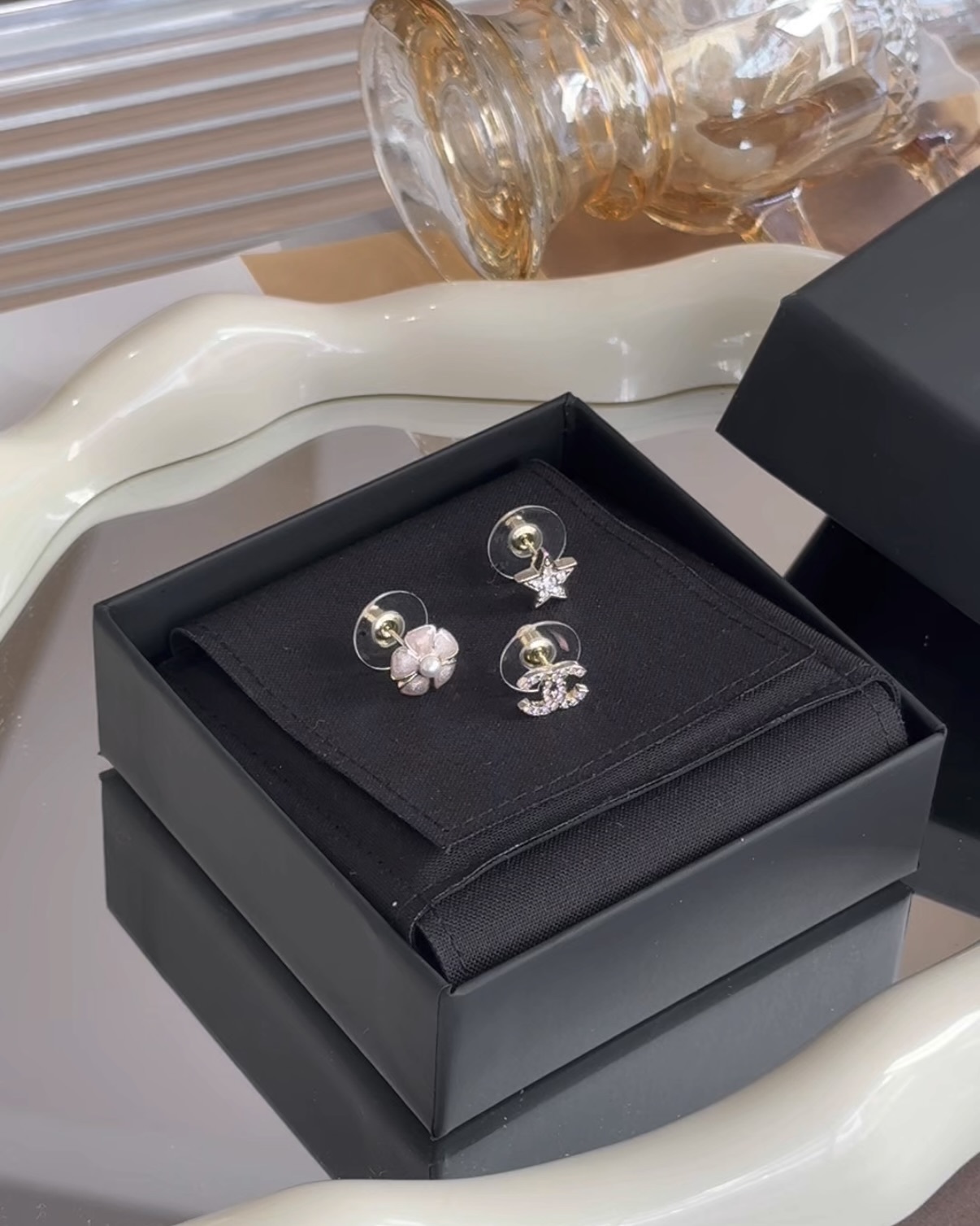CHANEL｜星星/水鑽LOGO/山茶花 三件組耳環