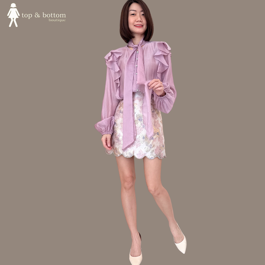 LONG SLEEVE SHIRT & FLORAL SKIRT SET SUIT