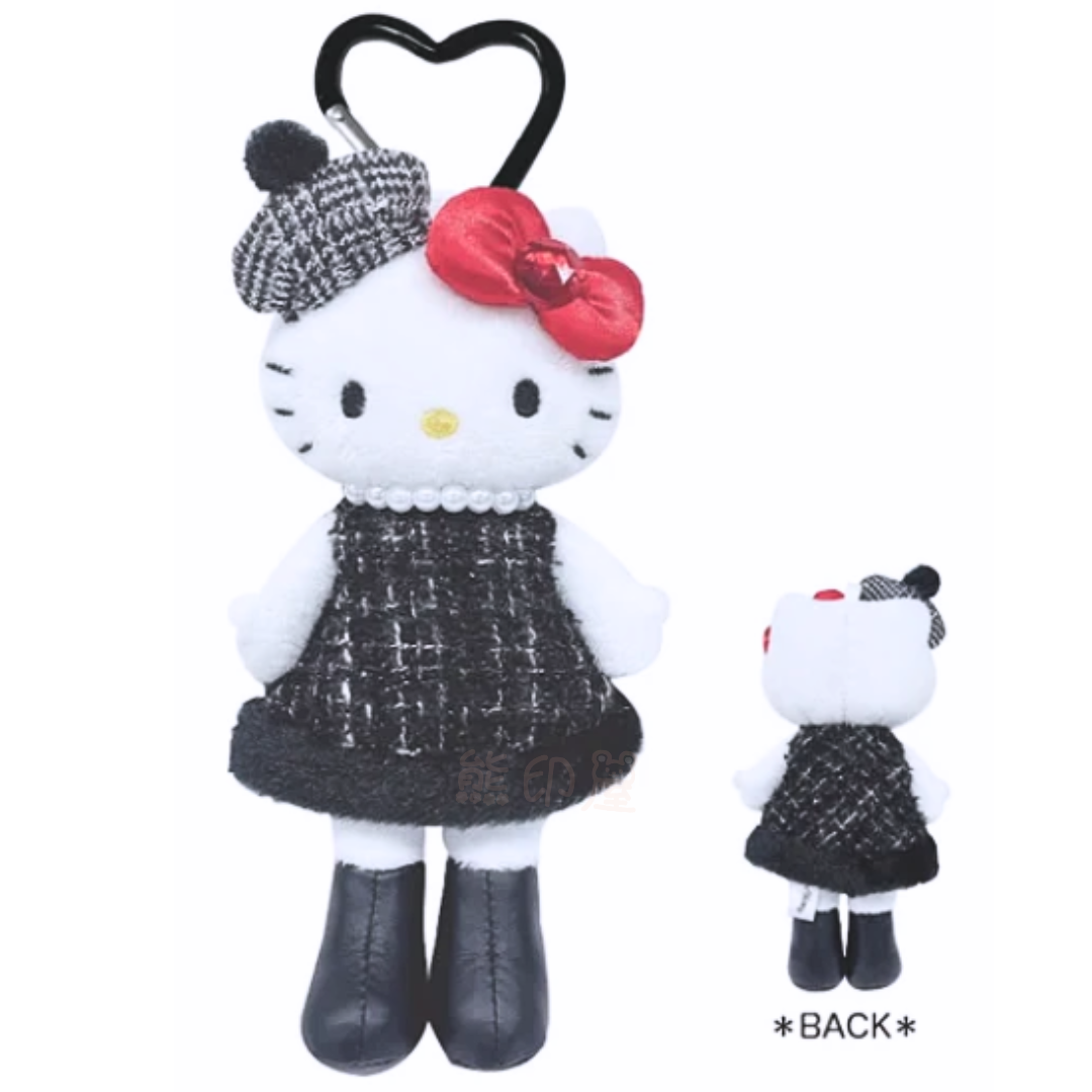 Hello Kitty 粗花呢連身裙 長腿款毛公仔吊飾 掛飾 [平行進口]