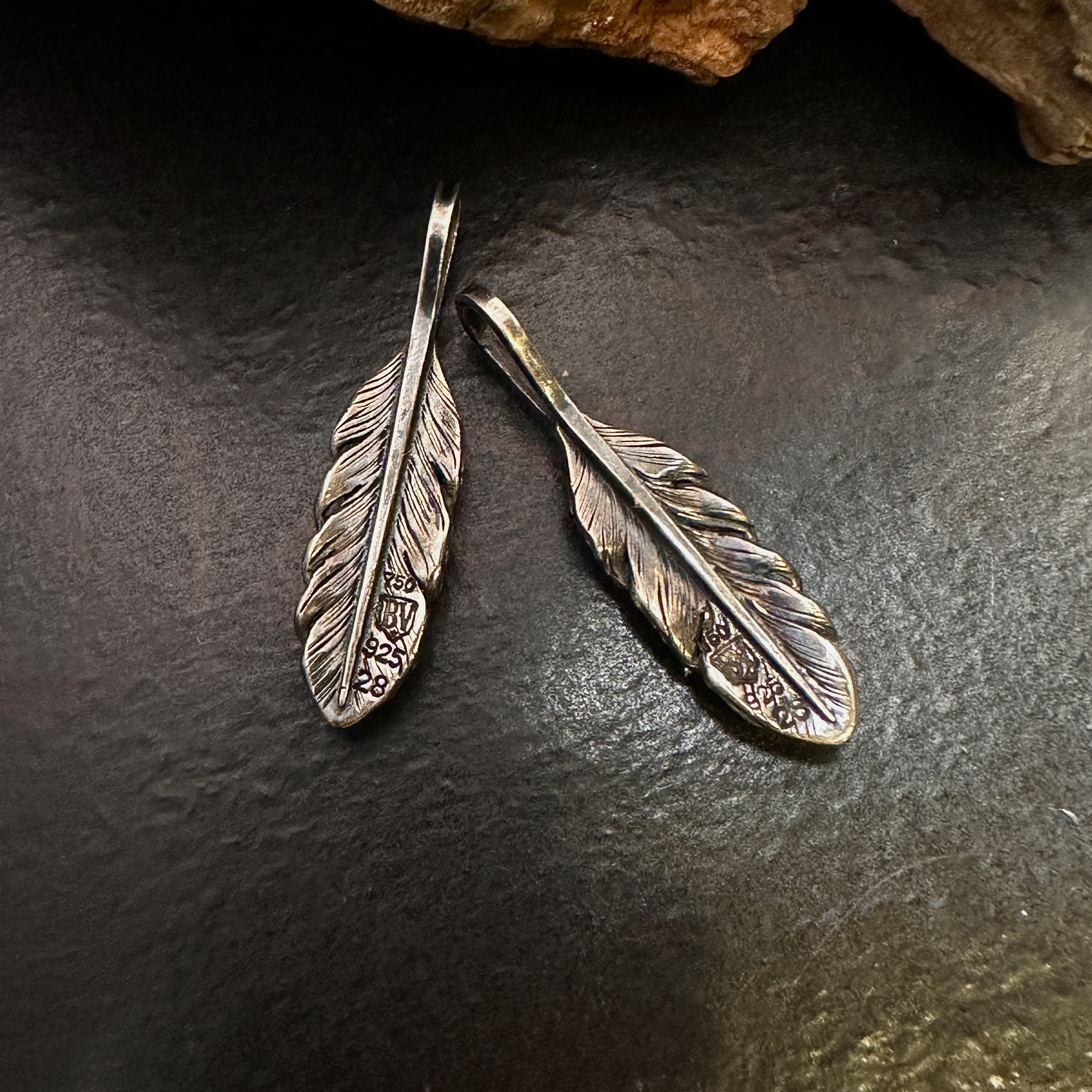 Black Venom Jewelry- Freedom & Prayer XXS (3cm) 18K Gold Overlay Silver Feather with Opal