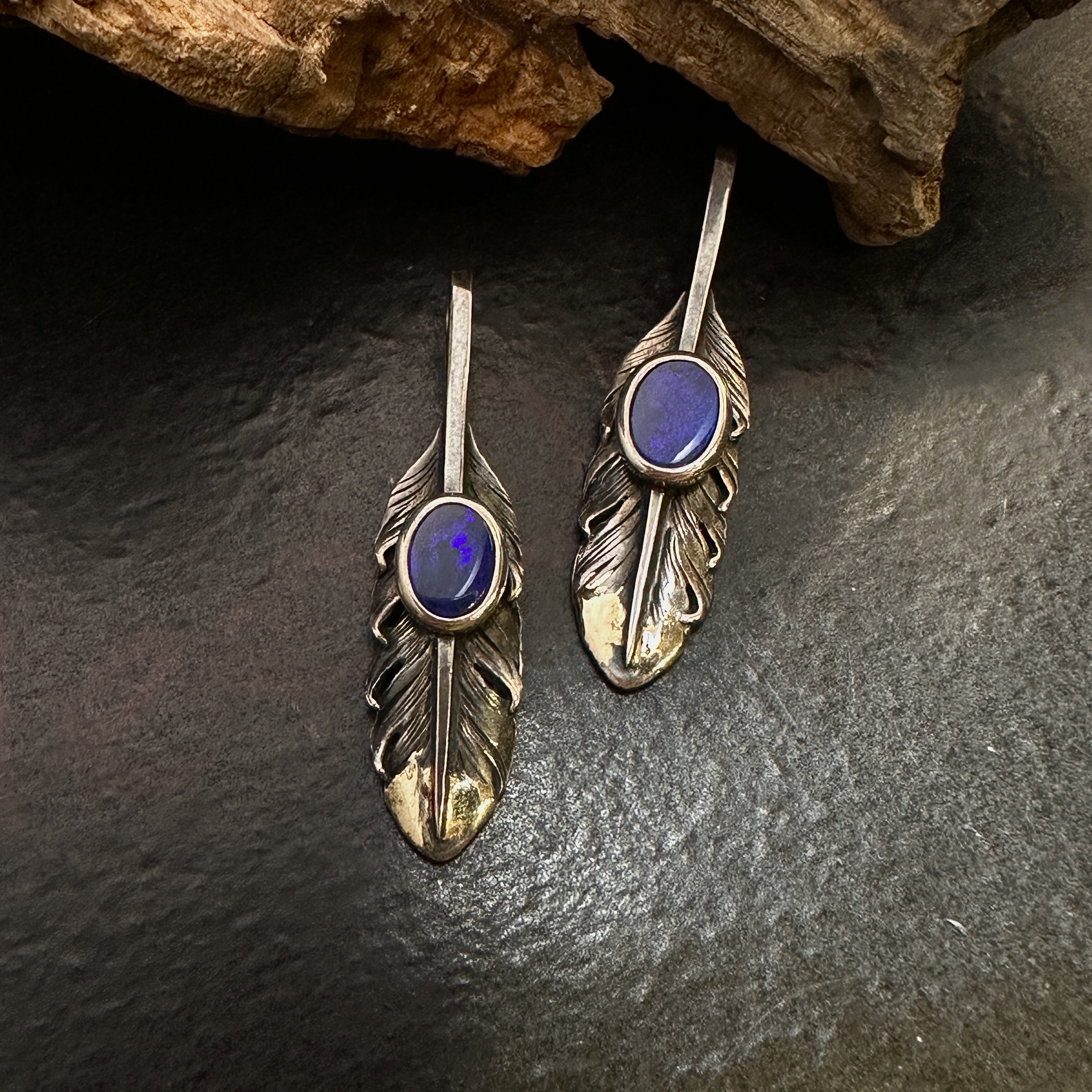 Black Venom Jewelry- Freedom & Prayer XXS (3cm) 18K Gold Overlay Silver Feather with Opal