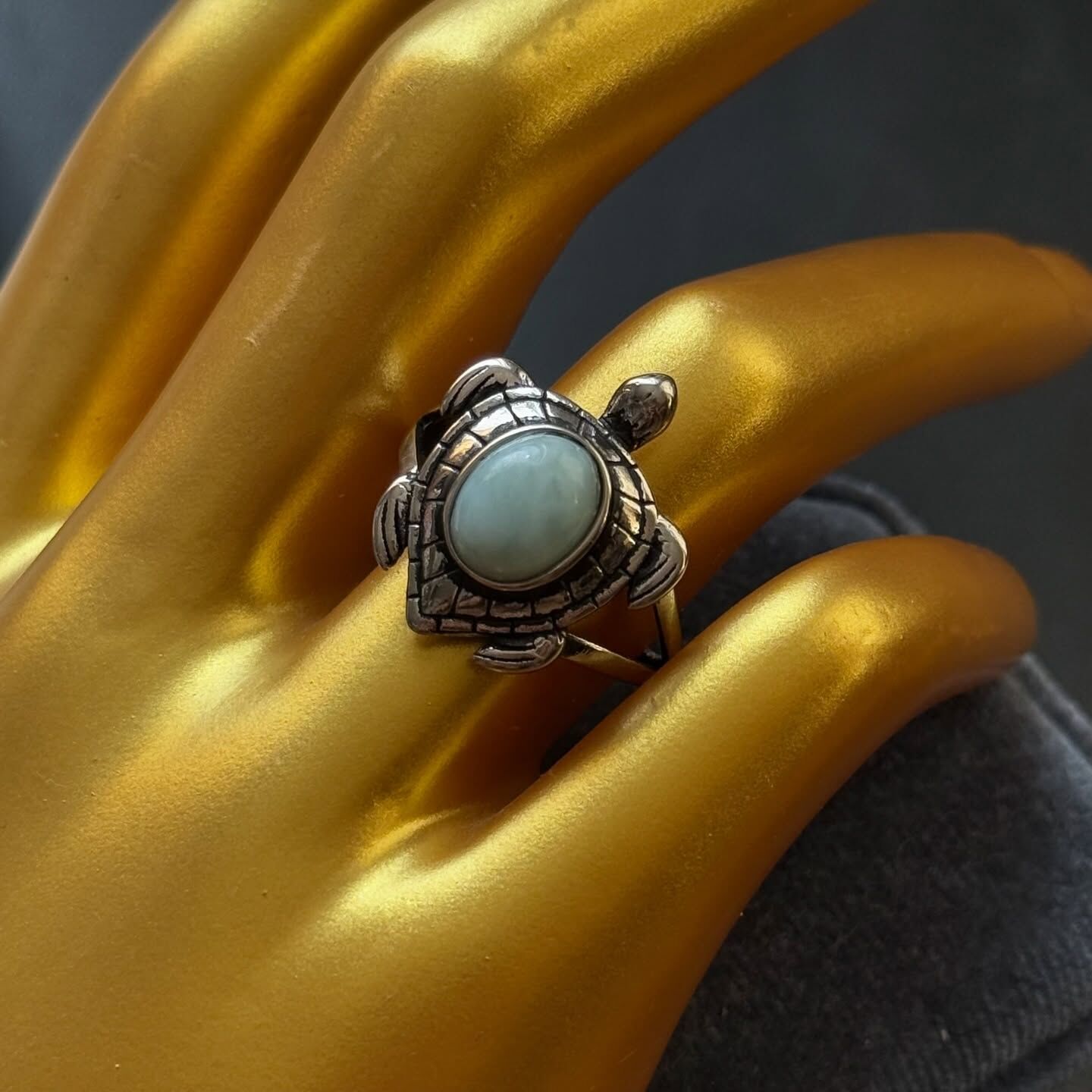 [原石] 拉利瑪海紋石 海龜 水晶戒指