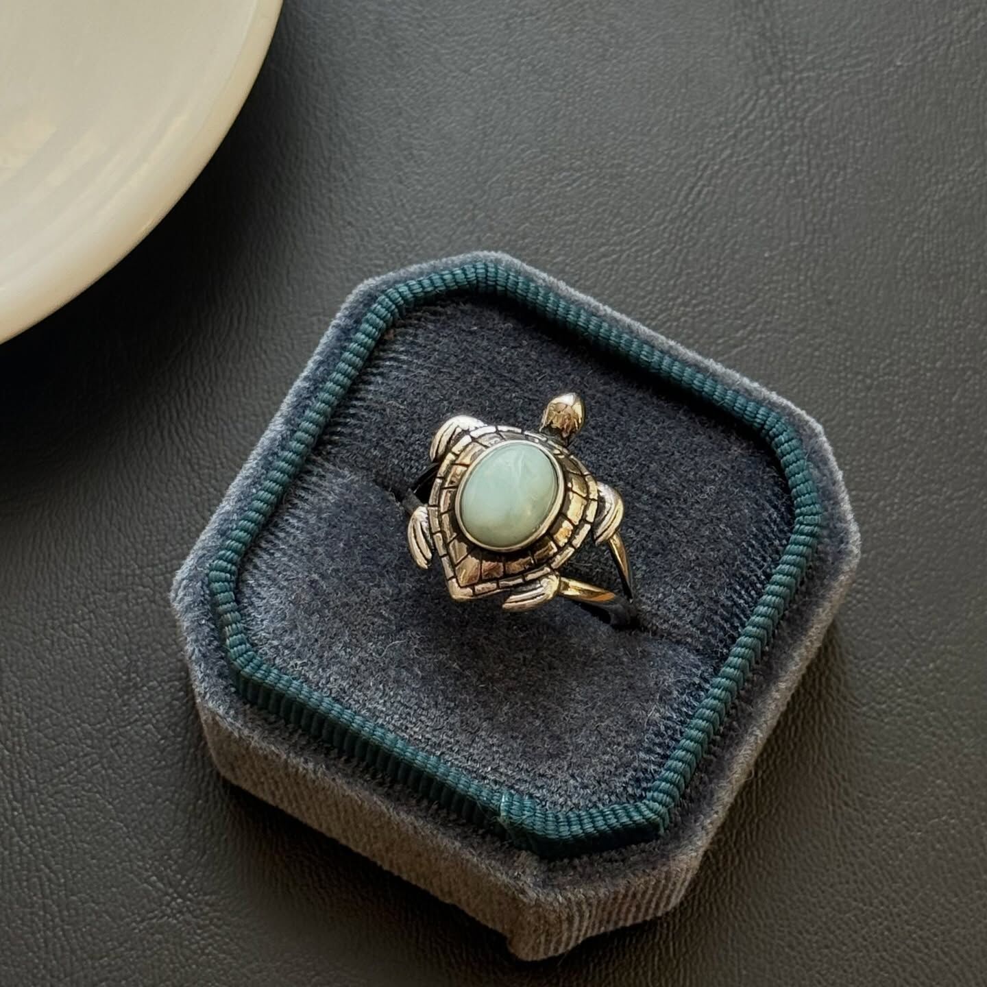 [原石] 拉利瑪海紋石 海龜 水晶戒指