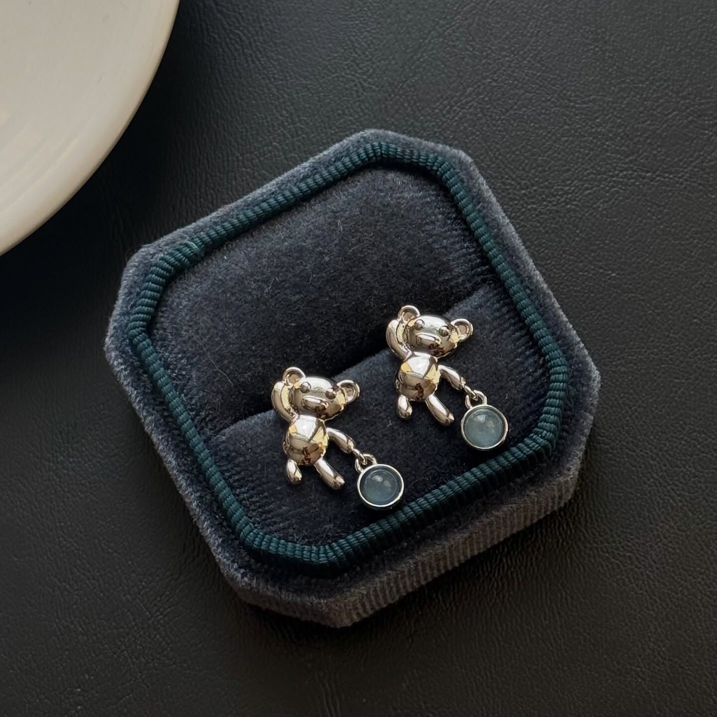 [原石] 海藍寶 小熊耳環 水晶耳環