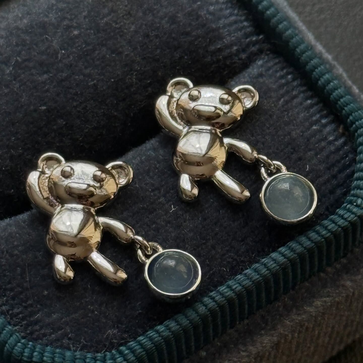 [原石] 海藍寶 小熊耳環 水晶耳環